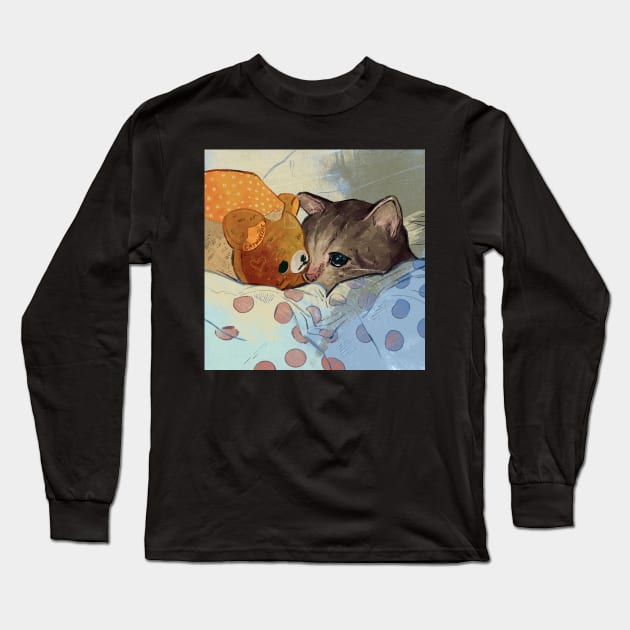 kitty bedtime (bad day) Long Sleeve T-Shirt by gristiannn